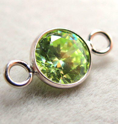 シルバー925パーツ・コネクター/CZキュービックジルコニア（ラウンド6mm）（グリーン）（1個）