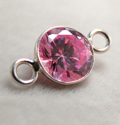 シルバー925パーツ・コネクター/CZキュービックジルコニア（ラウンド6mm）（ピンク）（1個）