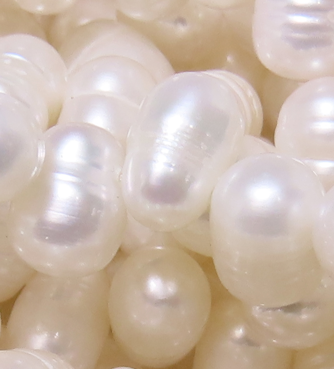 淡水パール 淡水真珠 エッグ ドロップ ビーズ（ホワイト系）5～6mm （1連）