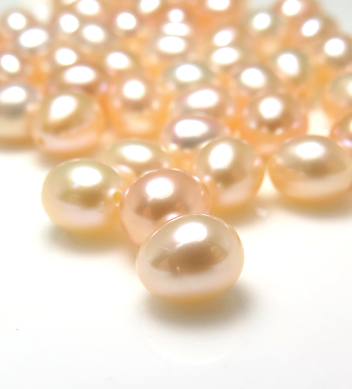 淡水パール 片穴 真珠 ドロップ エッグ （ペールピンク～ペールオレンジ）/ 片穴パール（6～7mm）（100個）