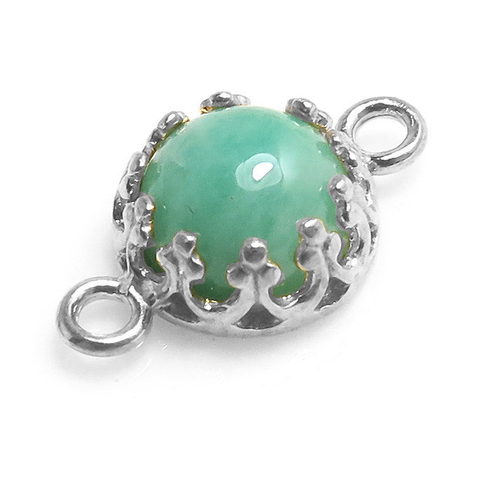 天然石コネクター エメラルド（ベゼルセッティング/カボション）ラウンド6mm（真鍮ブラス・シルバーカラー）25個