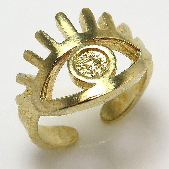 目の指輪 アイ eye リング ブラスリング 空枠 石枠 ラウンド4mm （真鍮ブラス・ゴールドカラー）10個