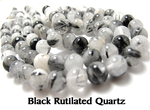 ルチルクオーツ（ブラックルチル）/プレーンラウンド 8mm（1連）
