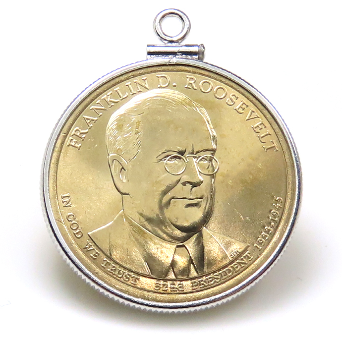 アメリカ大統領1ドル貨 フランクリン・ルーズベルト Franklin D. Roosevelt 第32代・コインペンダント・バチカン付 SV925 シルバー