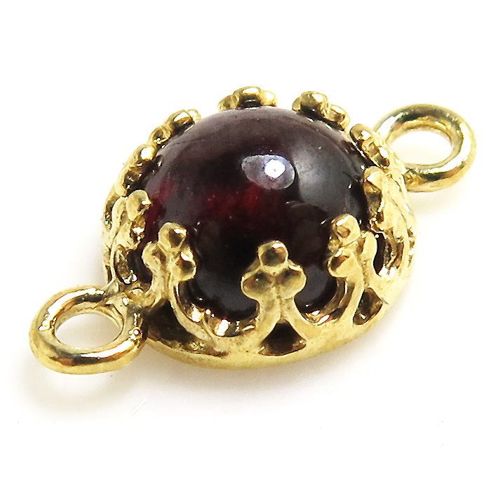 天然石コネクター ガーネット（ベゼルセッティング/カボション）ラウンド6mm（真鍮ブラス・ゴールドカラー）1個