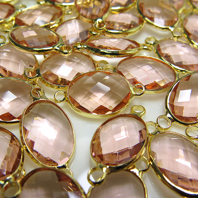 ガラス リンク コネクター（オーバル21×10mm） ピンク（真鍮ブラス・ゴールドカラー）（25個）