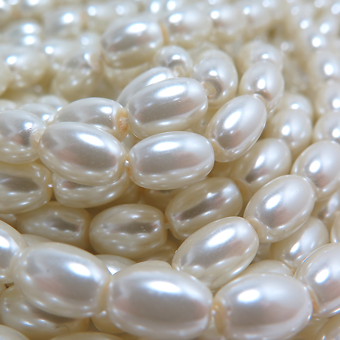 ガラスパール グラスパールビーズ（9×6mm）ホワイト（両穴）（38センチ）（25本）