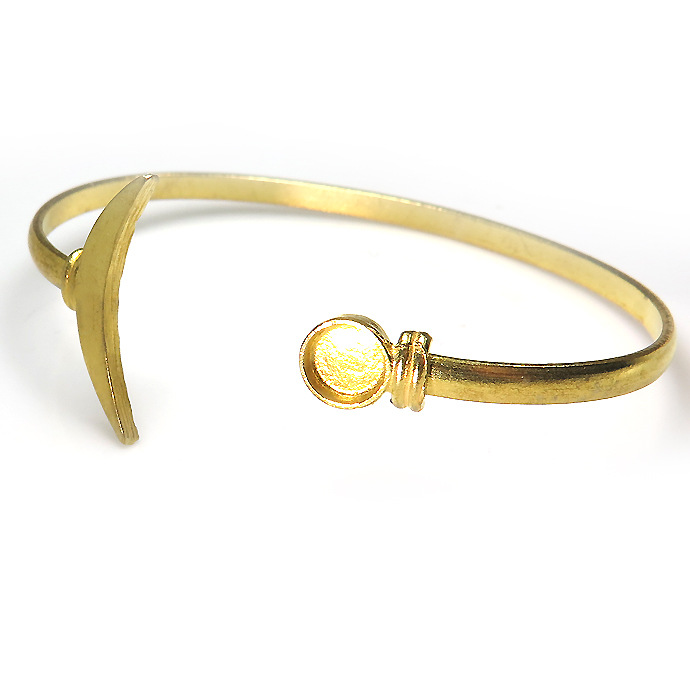 バングル ムーン月（ベゼルセッティング/カボション用）ラウンド・6mm（真鍮ブラス・ゴールドカラー）1個