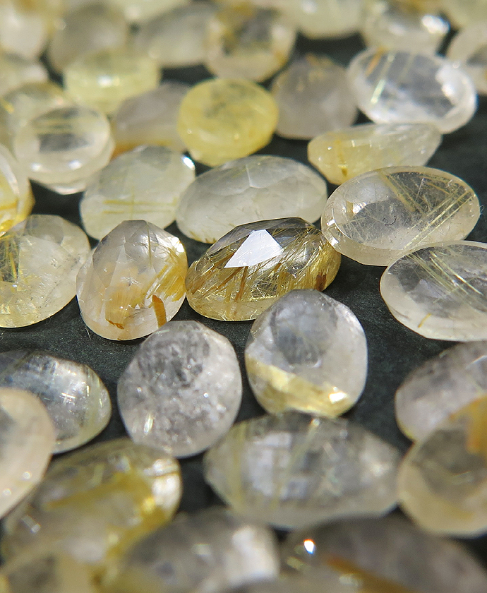 ゴールデンルチルクオーツ ルース 天然石 ローズカット カボションオーバル 6×4mm 50個