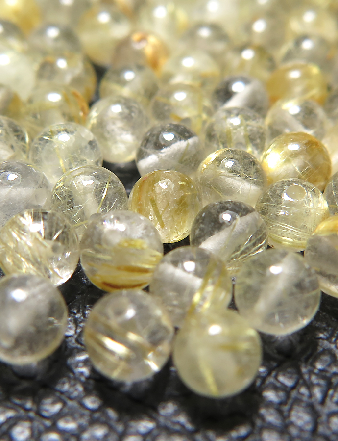 ルチルクオーツ ゴールデン 天然石 丸玉 ラウンドボール 両穴 ビーズ 【4mm】5個