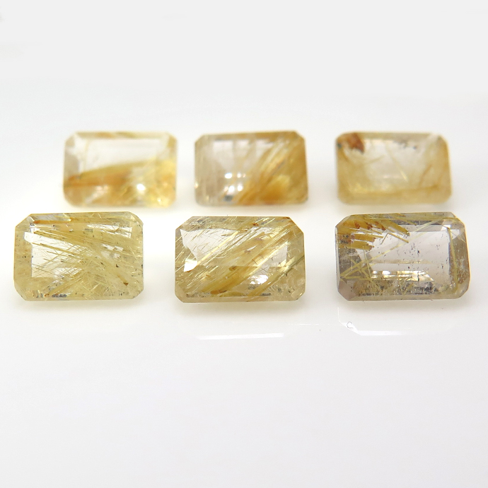 ゴールデンルチルクオーツ ルース レクタングル オクタゴン カット 天然石 8×6mm （10個）