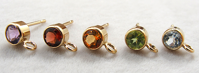 ポストピアス（カン付）【4mm・天然石 5種セット（各1ペア）】「14kgf（ゴールドフィルド）」