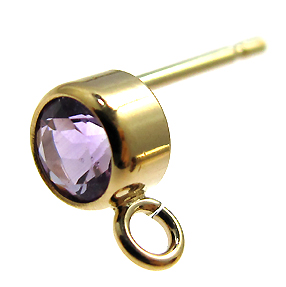 ポストピアス（カン付）【4mm・天然石アメジスト＜2月誕生石＞】「14kgf（ゴールドフィルド）」（10ペア/20個）