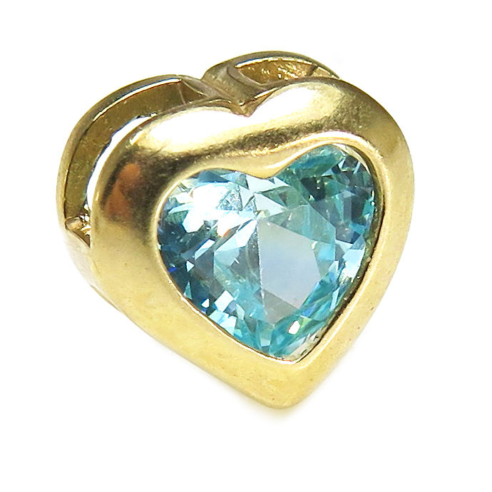 ハート キュービックジルコニア チャーム CZ ペンダント ベゼル （アクアマリン）6mm（真鍮ブラス・ゴールドカラー）1個