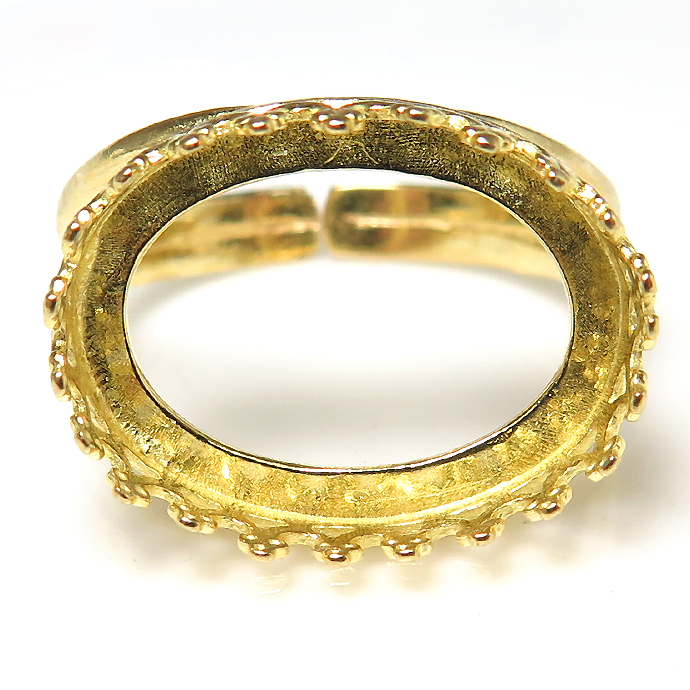 指輪空枠 リングクラウン（ベゼルセッティング/カボション用）（横オーバル16×12mm）（真鍮ブラス・ゴールドカラー）（5個）