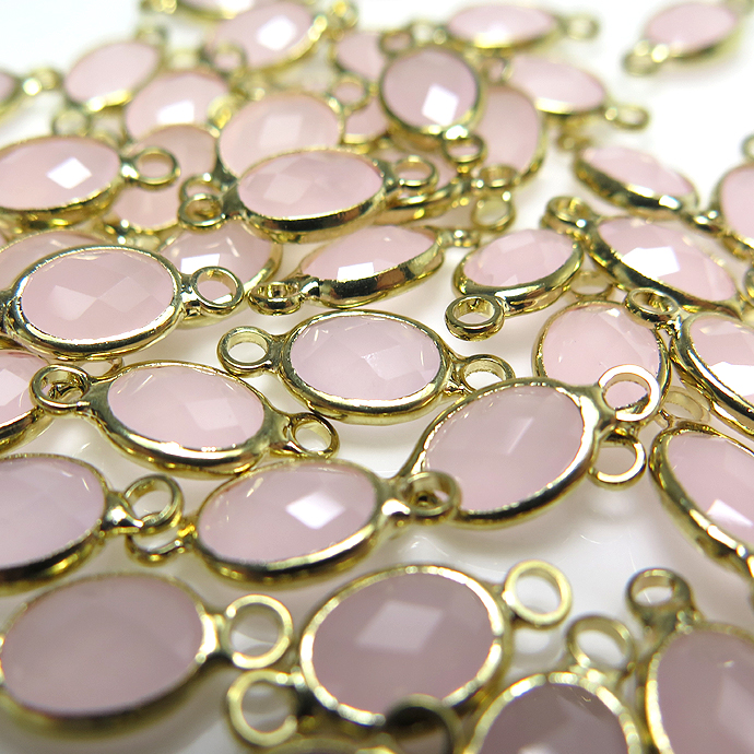 ガラス リンク コネクター（オーバル15×6mm） ピンク（真鍮ブラス・ゴールドカラー）（100個）