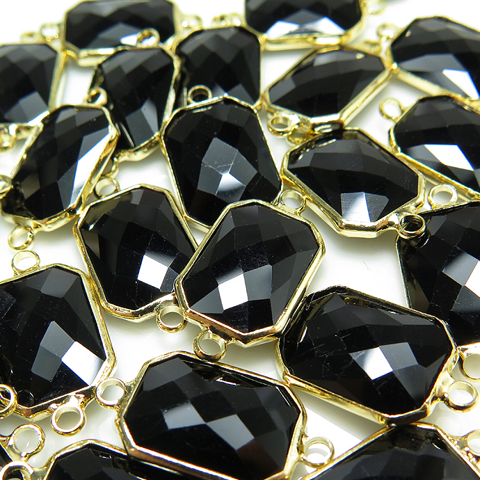 ガラス リンク コネクター（オクタゴン21×10mm） ブラック （真鍮ブラス・ゴールドカラー）（25個）