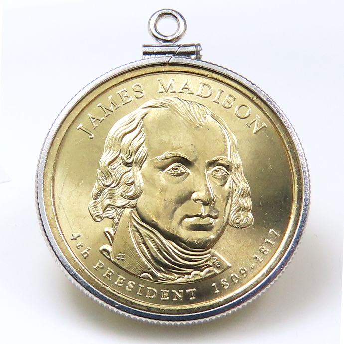 アメリカ大統領1ドル貨 ジェームズ・マディソン James Madison, Jr. 第4代・コインペンダント・バチカン付 SV925 シルバー