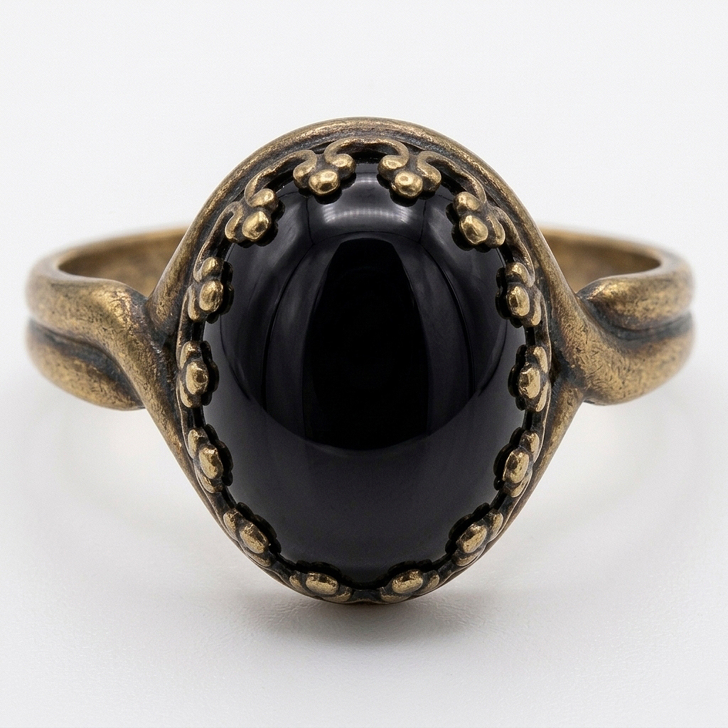 ブラックオニキスリング 指輪 アンティークゴールド  金古美 天然石（カボションオーバル・10×8mm）真鍮ブラス（1個）