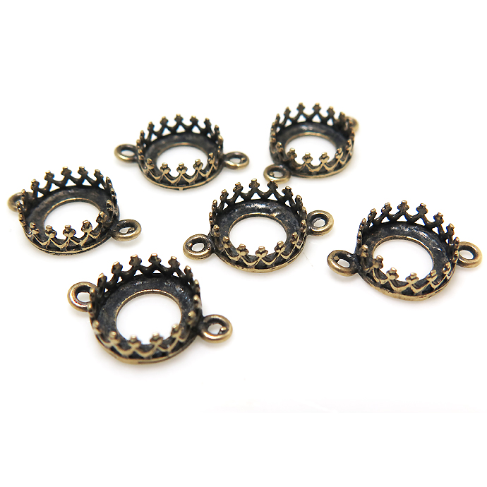 コネクター 空枠 チャームクラウン ラウンド（ベゼルセッティング/カボション用）（8mm）（真鍮ブラス・金古美・アンティークゴールドカラー）100個