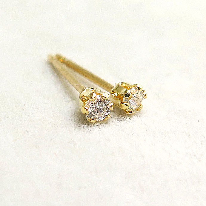 ラボグロウンダイヤモンド ピアス 合成ダイヤモンド  HPHT 10K（10金）ラウンド 2mm （1ペア）