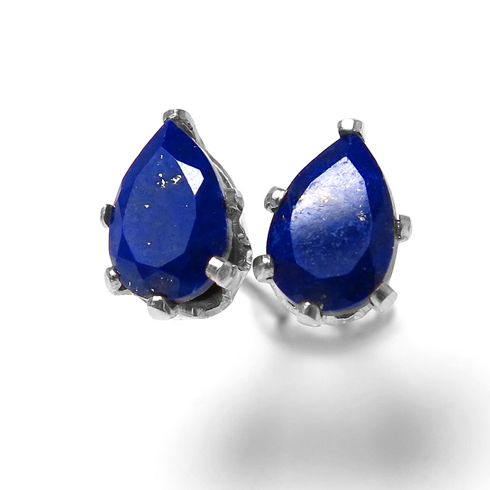 ラピスラズリピアス シルバー 天然石＜12月誕生石＞6×4mm ペアシェイプ6本爪・スタッドピアス SV925（1ペア）