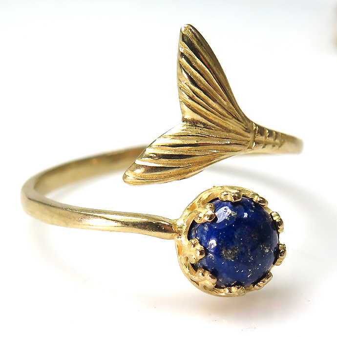 ラピスラズリ 指輪 天然石 人魚 マーメイド マーメード テール リング ゴールド 6mm 真鍮ブラス 1個