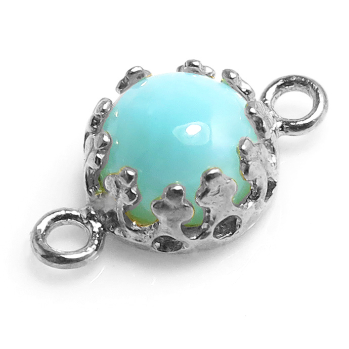 天然石コネクター ラリマー（ベゼルセッティング/カボション）ラウンド6mm（真鍮ブラス・シルバーカラー）1個