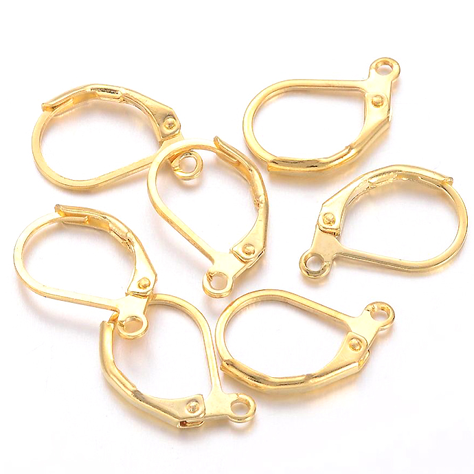 レバーバックピアス（ニッケルフリー）（15mm×10mm）真鍮ブラス・ゴールドカラー（50ペア）