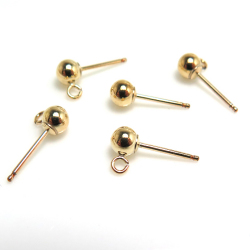 14kgfパーツ 丸玉カン付ピアス【4mm】ゴールドフィルド（1ペア）