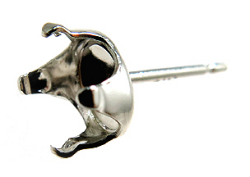 SV925シルバーピアス空枠・4本爪ポストピアス（オーバル6×4mm）（50ペア）