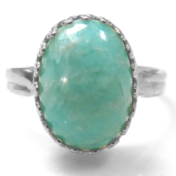 アマゾナイト リング 指輪  天然石 カボション 14×10mm  オーバル 真鍮シルバーカラー 1個