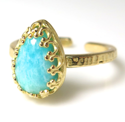 アマゾナイト 天然石リング 指輪 （カボション ペアシェイプ・10×7mm