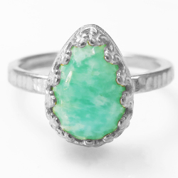 アマゾナイト 指輪 リング 天然石 カボション 10×7mm 真鍮 シルバーカラー ペアシェイプ 1個