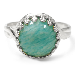 アマゾナイト リング 指輪  天然石 カボション 10mm ラウンド真鍮シルバーカラー 1個