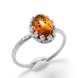 琥珀 指輪 アンバー リング（カボションオーバル8×6mm）（真鍮ブラス・シルバーカラー）（1個）