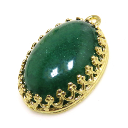 アベンチュリン ペンダント 天然石（ベゼルセッティング/カボション）14×10mm（真鍮ブラス・ゴールドカラー）（10個）