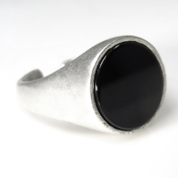 ブラックオニキス 指輪 リング シグネット 天然石（12mm）銀古美 真鍮ブラス・アンティークシルバーカラー