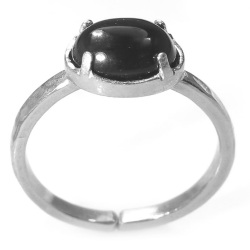 ブラックオニキス 天然石 指輪 ハンマードリング（4本爪 カボションオーバル横8×6mm）真鍮ブラス・シルバーカラー
