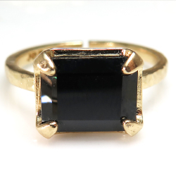 ブラックスピネル リング 指輪 天然石  オクタゴン レクタングル 10×8mm 真鍮ブラス ゴールドカラー