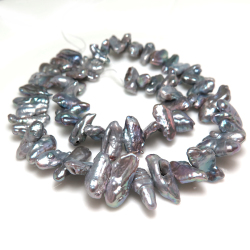 淡水真珠パール 横穴 ミスティックグリーン～グレー系 12～20mm×6～9×3～5mm（1連）