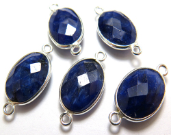 SV925/コネクター/天然石ブルーサファイア＜9月誕生石＞（染）/オーバル 15×11mm（ベゼルセッティング）（1個）