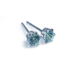 ブルージルコン ピアス 天然石(カンボジア産・非加熱)6本爪ポストピアス（ラウンド3mm）シルバーSV925 1ペア
