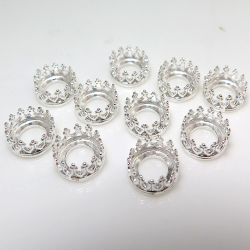 ベゼル空枠クラウン（ベゼルセッティング/カボション用）（ラウンド8mm）（真鍮ブラス・シルバーカラー）（6個）