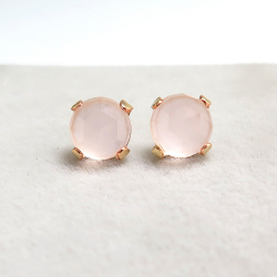 カボションピアス（ローズカット・天然石ローズクォーツ6mm  