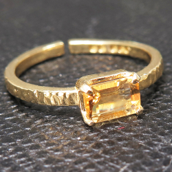 シトリンリング 指輪 天然石  オクタゴン レクタングル 6×4mm 真鍮ブラス ゴールドカラー