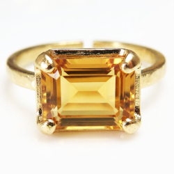 シトリン 指輪 リング 天然石  オクタゴン レクタングル 10×8mm 真鍮ブラス ゴールドカラー