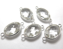 SV925/コネクター/天然石クリアクオーツ/オーバル 15×11mm（ベゼルセッティング）（1個）