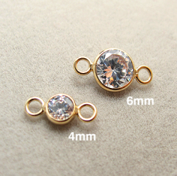 ゴールドフィルド・チャーム・コネクター/キュービックジルコニア【6mm】（ベゼルセッティング）（25個）