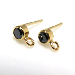 14kgfパーツ ゴールドフィルド ポストピアス（カン付） 3mm・キュービックジルコニアCZ（ブラック） （1ペア/2個）